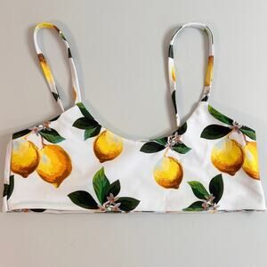 Nasty Gal Lemon Print Spaghetti Strap Bikini Top Sz 8 Unlined